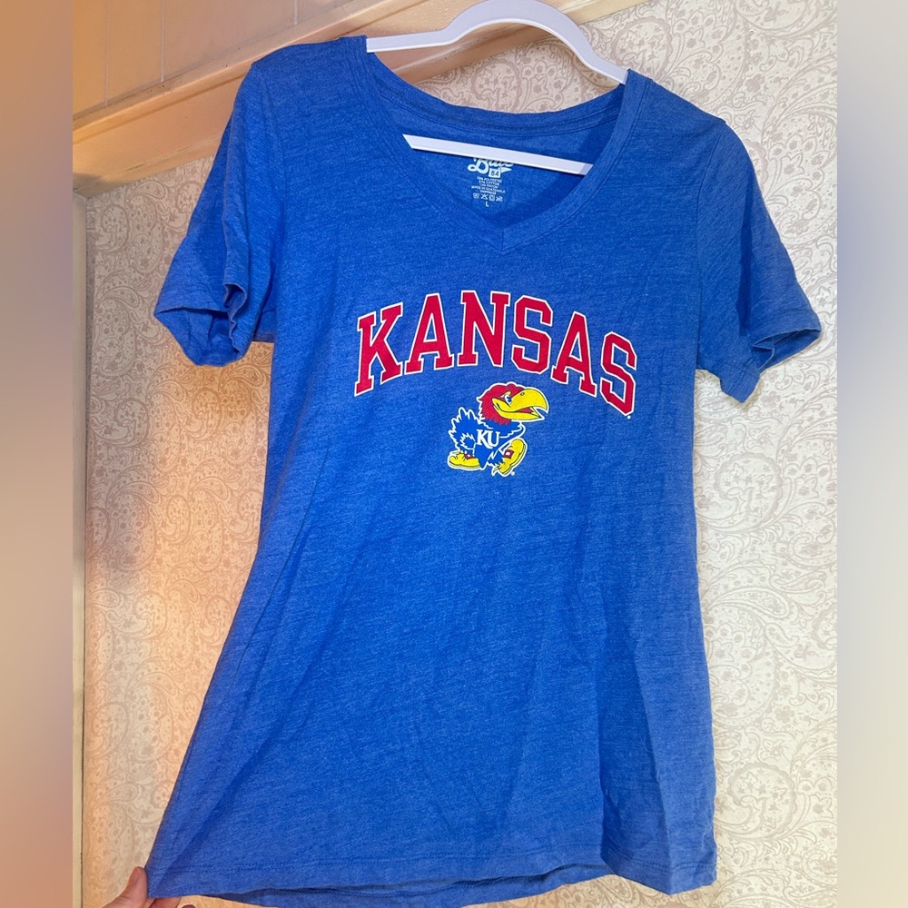 Blue 84 Heather Kansas Jayhawks Blue V-Neck Fitted T-Shirt